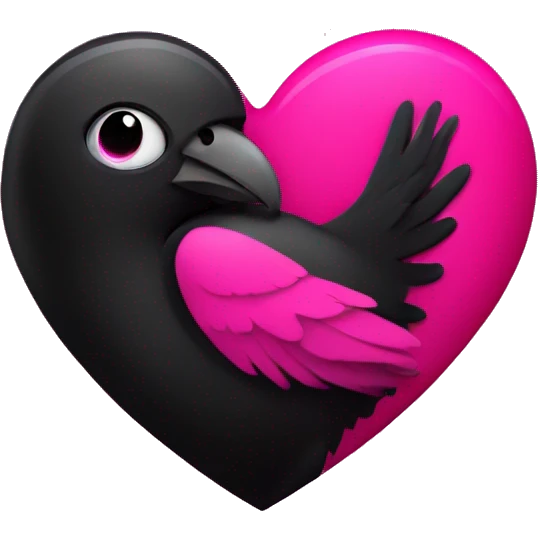 Black heart with hot pink raven inside of heart emoji