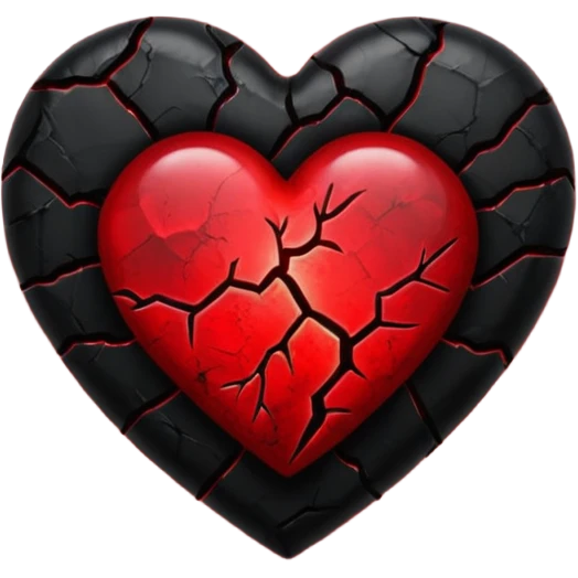 iOS style emoji, dark fantasy heart, black cracked heart, red inner glow, glossy emoji