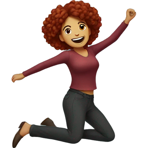 Dark red hair mexican woman jumping in celebration emoji