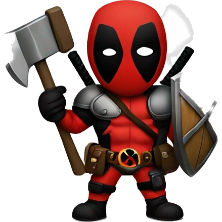 Deadpool holding Viking shield and a hammer emoji