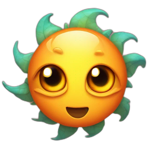 planet Sun with a cartoon dragon face with big kind eyes emoji