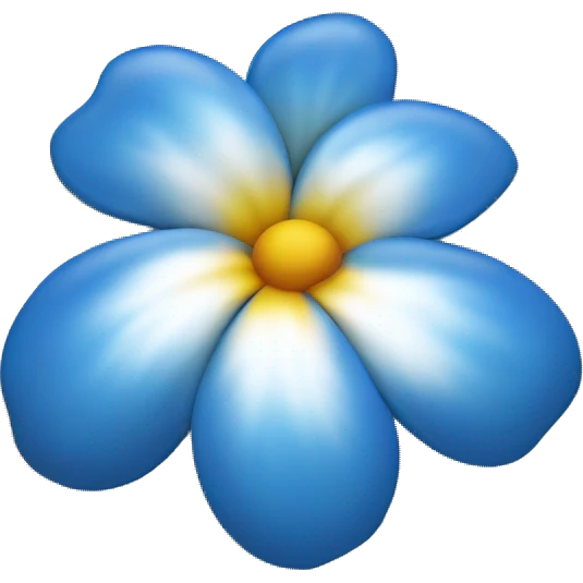 La imagen muestra una flor azul y blanca con estambres amarillos en el centro sobre un fondo blanco.Y que la flor se parezca a una de hawaii emoji