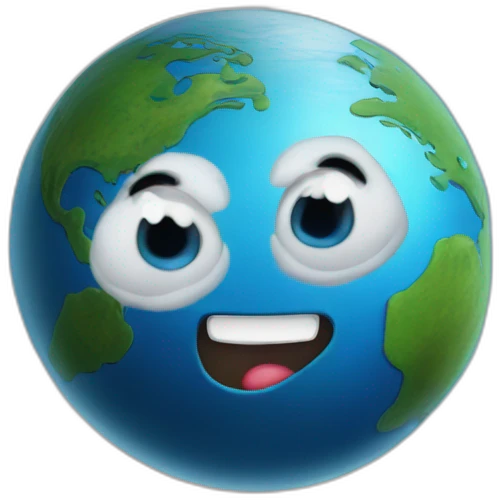 planet earth with cartoon face with smiling eyes emoji
