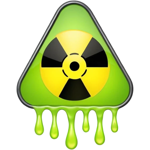 radioactive hazard symbol stylized to look like it is melting. The symbol is bright neon green and toxic yellow, with smooth dripping edges like liquid. emoji