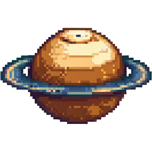 Saturn planet in pixel art, focus on rings, small size emoji