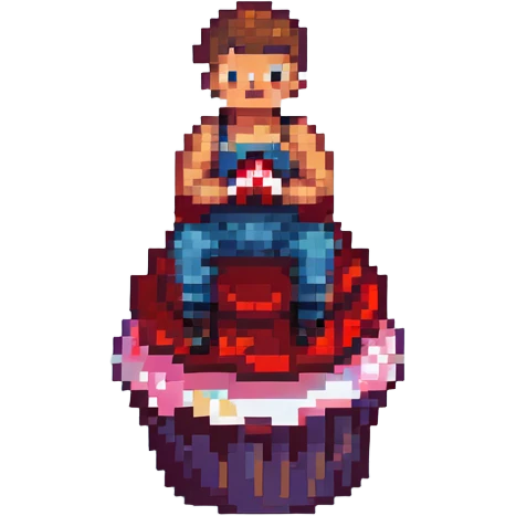 Cody Rhodes sitting on a cupcake, pixel art style emoji