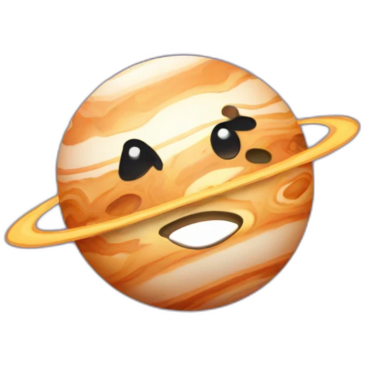 planet Jupiter with a cartoon sleepy face emoji