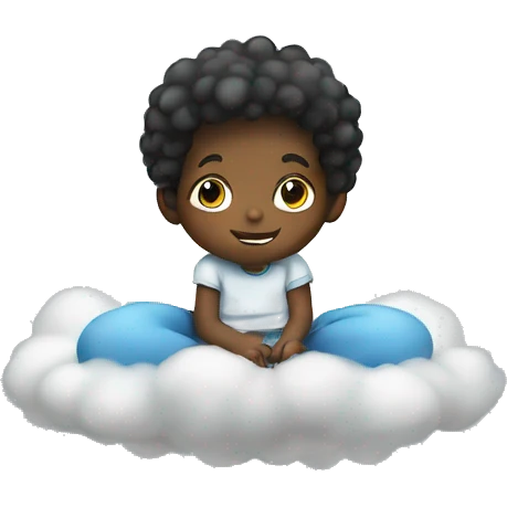 Small black child floating and sitting on a cloud  emoji
