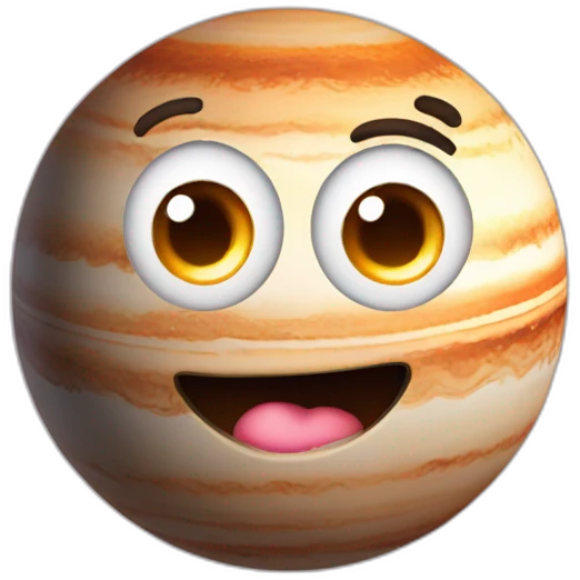 planet Jupiter with a cartoon breakable face with big thoughtful eyes emoji