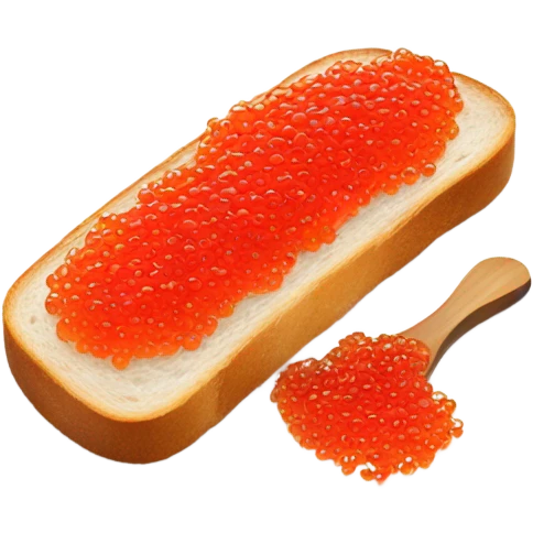 Fresh red caviar on bread, one, white background  emoji