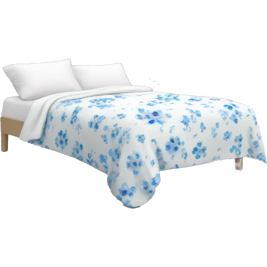 Cosy white  bed with blue smal flower bed sheets emoji