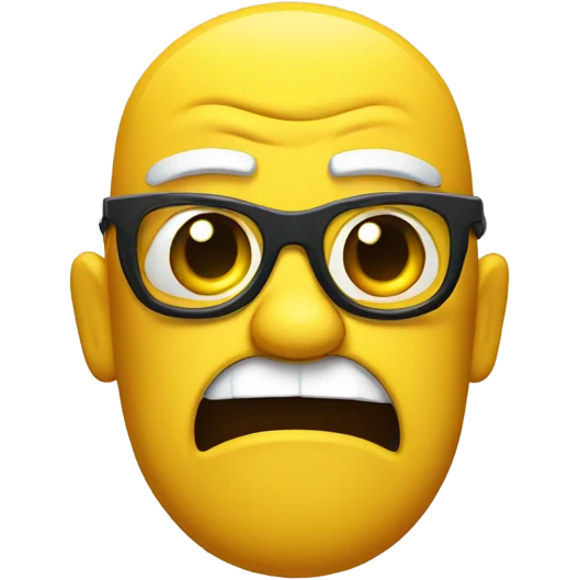 a yellow emoji with very very big glasses the emoji very angry and emoji saw to the right side emoji