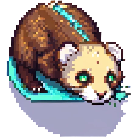 void ferret, pixel art, small, floating in a starry void, glowing eyes, simple color palette emoji