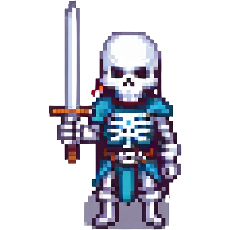 skeleton warrior with sword, pixel art style emoji