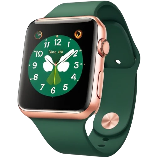 rose gold apple watch with forest green band on an angle emoji
