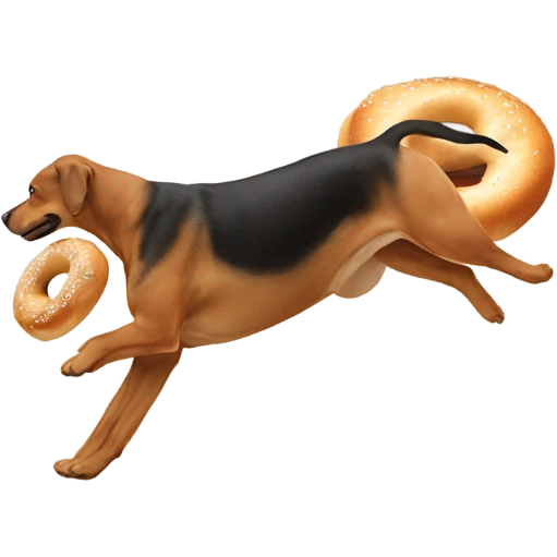 one bagel with legs running from a dog emoji