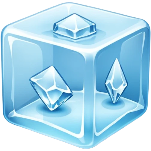 ice cube object icon, crystal clear ice, glossy, small frost details, 3D cartoon, soft shadow, mobile game icon style, centered, clean background, no text, no watermark emoji