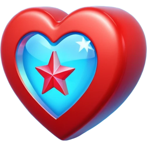 A blocky holographic red 3D heart with a bright blue star inside emoji