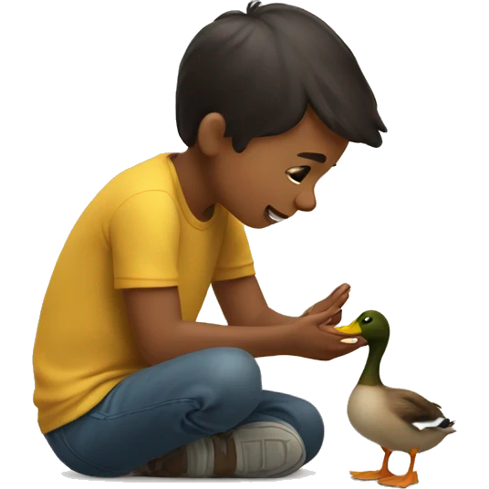 a boy petting a cute duck emoji