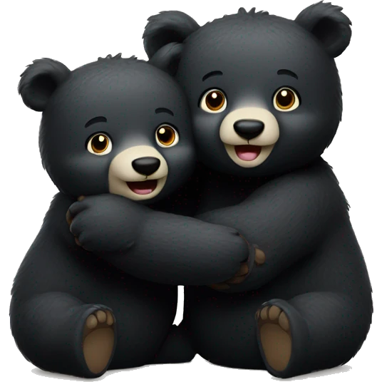 two happy little black bears hug hello emoji