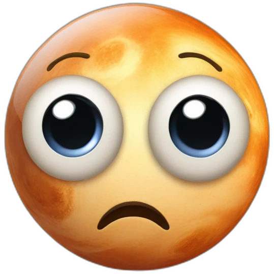 planet Venus with a cartoon expressionless face with big playful eyes emoji