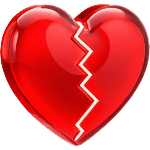 broken heart, minimalistic 3d red neon glowing transparent emoji