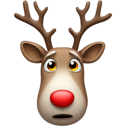 Worried reindeer with red nose emoji