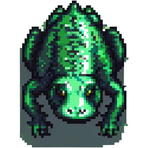 black caiman, pixel art style, low-res, blocky, green-black color palette emoji