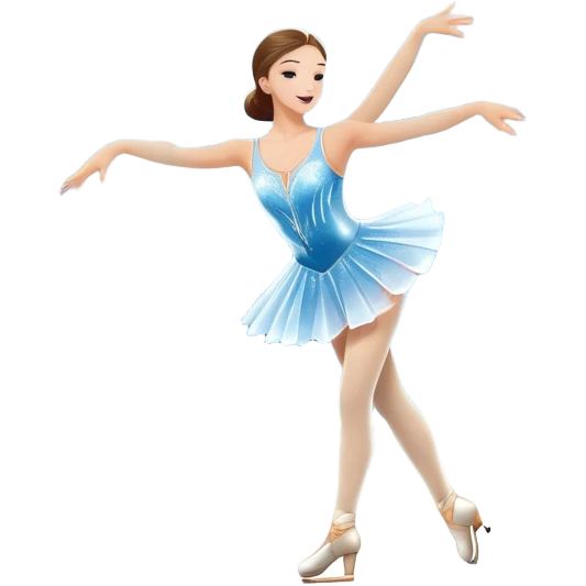 An icon showing a scenic ice rink with figure skater performing elegant moves under soft spotlight beams. Surrounded by audience stands and shimmering ice, the scene reflects harmony, grace, and the magic of figure skating. Transparent background included emoji