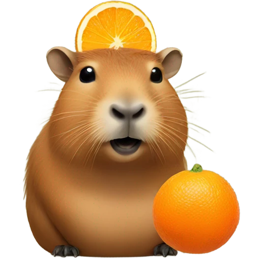 Capybara with a orange on its head emoji