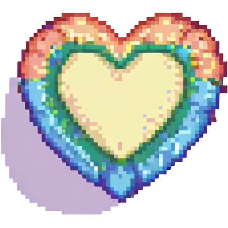 gay pride rainbow heart, pixel art style, bright and cheerful emoji
