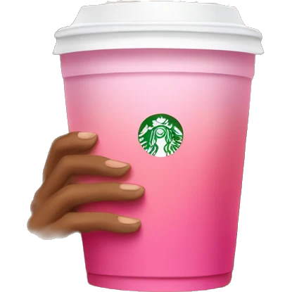 girl with brown and blonde ombré long curly hair holding Pink starbucks refresher emoji