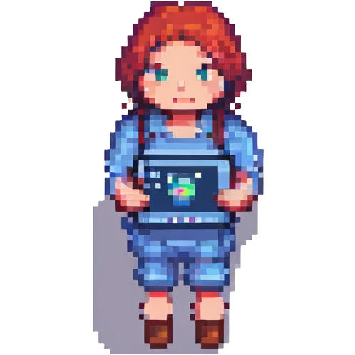 person with an iPhone, pixel art style, retro, simple emoji