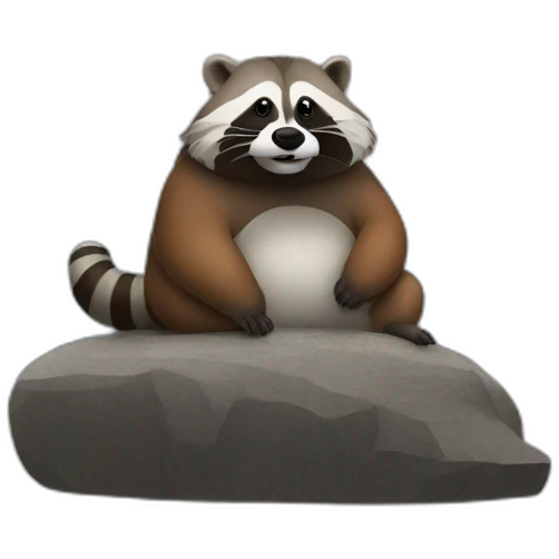 A RACOON SITTING ON TOP OF A WALRUS WITH FULL LANDSCAPE BACKGROUND emoji