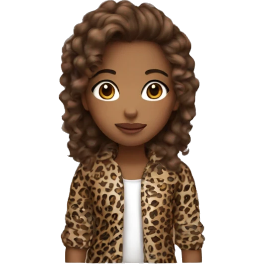 Girl with long lashes, curly brown and long hair, brown eyes, brown skin and animal print clothes emoji