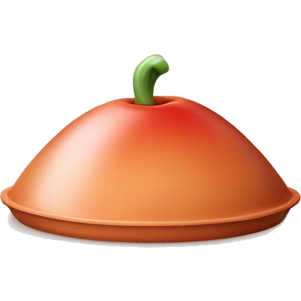 A conical terracotta lid resting on a round base containing a colorful dish of vegetables, meat, and sauce. The design includes soft gradients, clean edges, and minimal detail for a sleek Apple-style emoji look, set against a white background. emoji