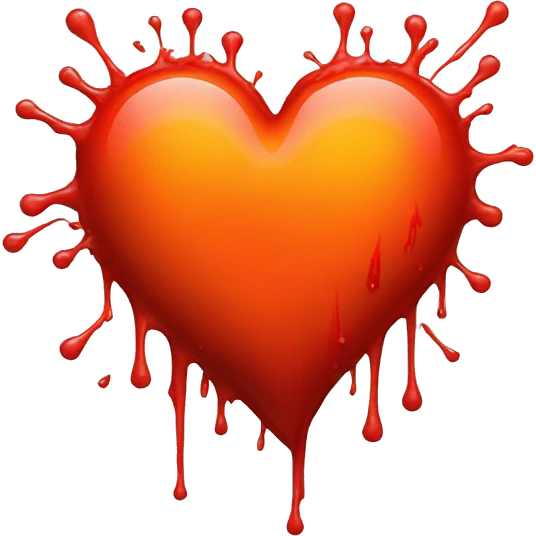 red heart shape glowing red-orange with bleeding slash emoji