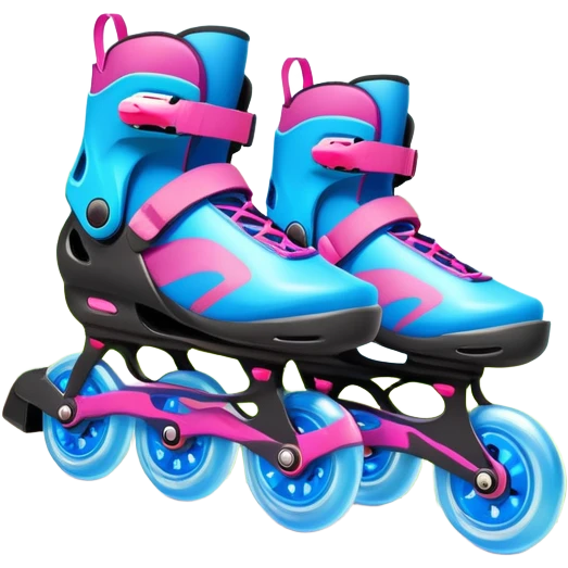 An icon featuring a pair of colorful rollerblades placed on a smooth path. The background showcases a picturesque park with lush greenery, blooming flowers, and a clear blue sky with soft clouds. The bright sunlight adds a cheerful touch to the scene. Transparent background emoji