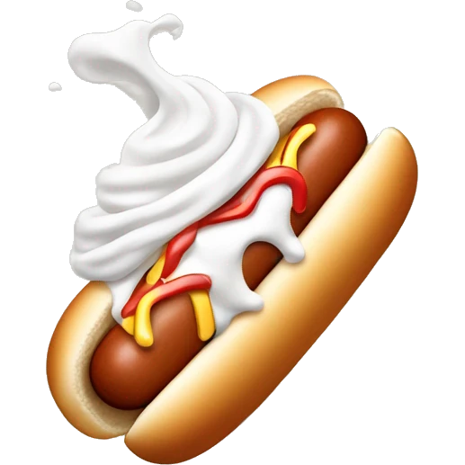 Whipped cream on tip of hot dog emoji