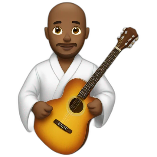 man in bathrobe with guitar emoji