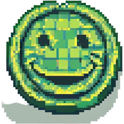 green blocky retro smiley face emoji
