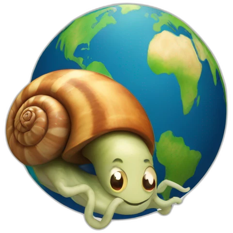 planet Earth with a cartoon pensive snail face emoji