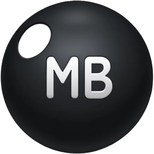 MB wirtten on a black ball emoji