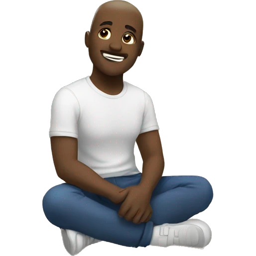 white person sitting on the floor and showing hi emoji