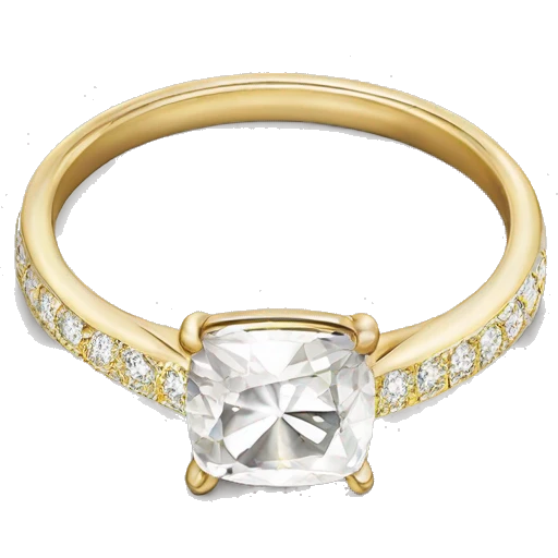 Cushion cut diamond ring with gold band  emoji