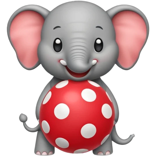 Create a cute emoji of a smiling cartoon elephant balancing a red patterned ball on its trunk emoji