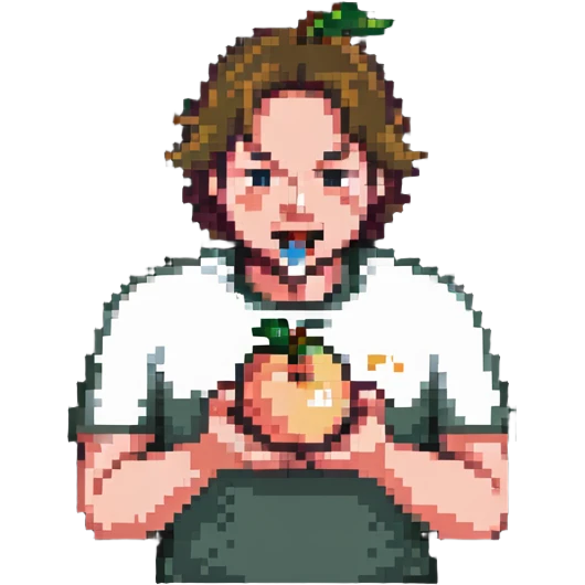 a man ferally eating a peach emoji