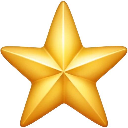 A bright, golden cartoon star with a soft glow, rounded edges, and a playful, 3D look. The style is fun, and polished, with smooth shading and a vibrant color palette emoji