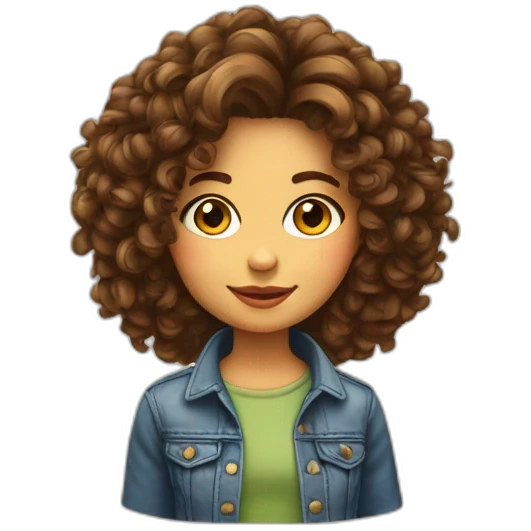 Fille cheveux bouclés brun vêtement cool emoji