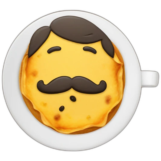 Señor rubio con bigote y café y tortilla española en las manos con una camiseta que pone siboney y cara de enfadado emoji